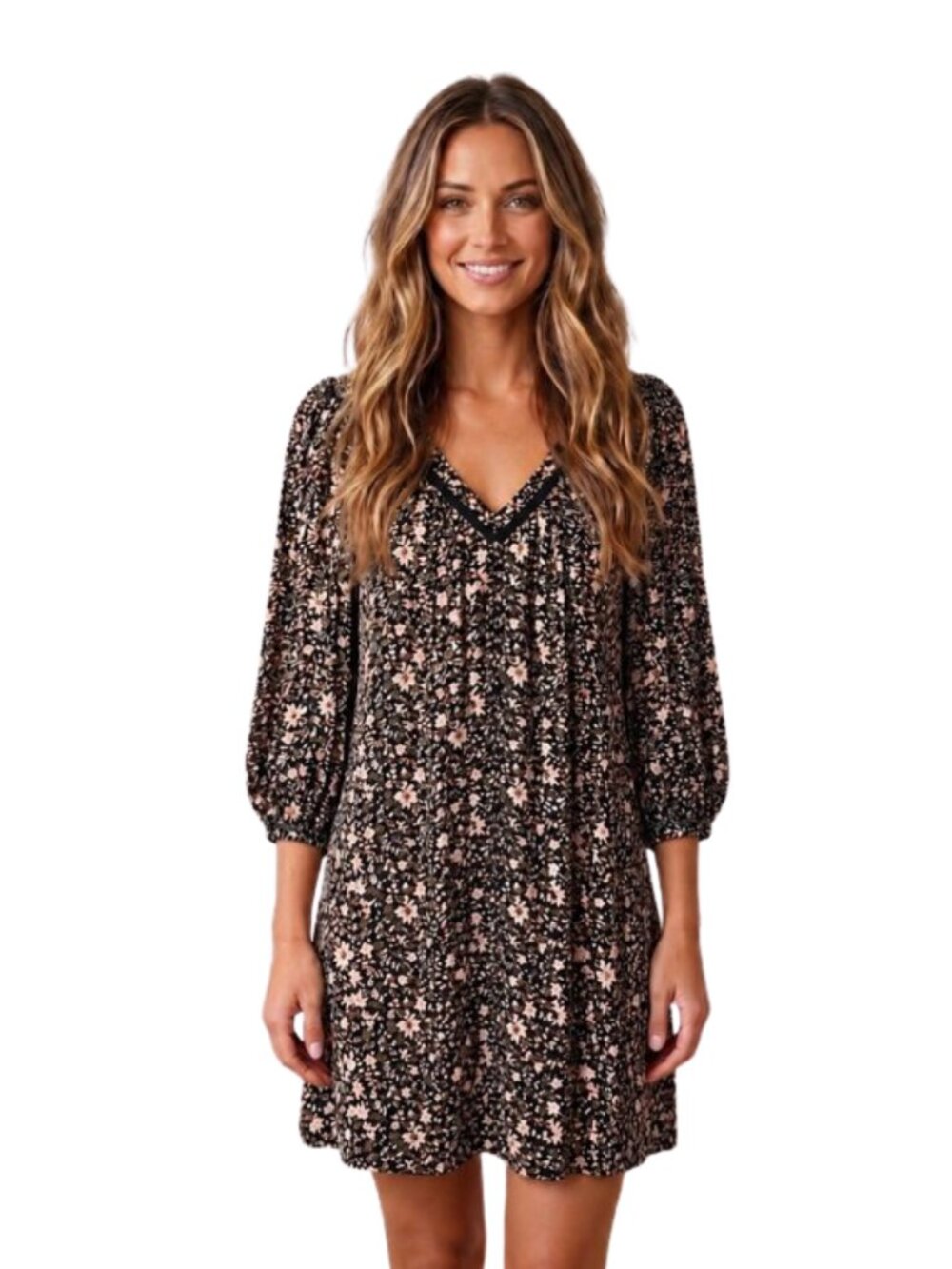 Hinge Floral Babydoll Dress XS Boho Cottagecore Flowy Viscose Mini